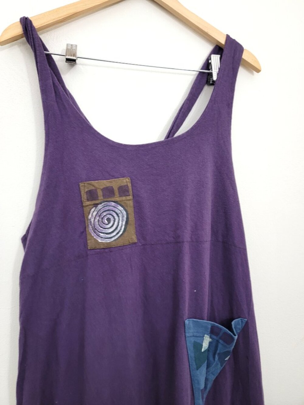 Blue Fish Pinafore Overalls Maxi Dress with Pockets Purple 1 - Picture 2 of 9